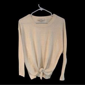 LOFT Ivory Knit Top with Knot Detail